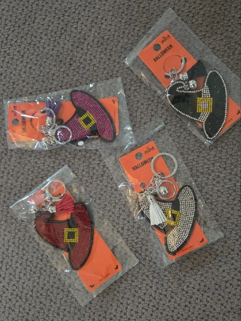 Witch Hat Keychains in Red,purple, Pink & Black with Tassel Charms
